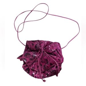 Carlos Falchi Butterfly Purse Crossbody Pink/Black Phyton Skin Drawstring Bag